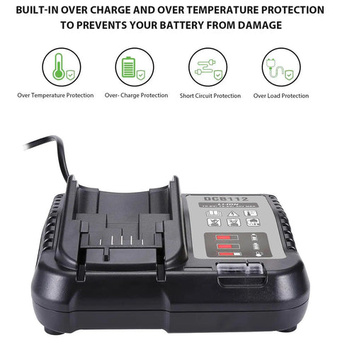 Replacement Dewalt 12V 20V Max Lithium Charger Station For DCB Batteries DCB112 with protection features shown