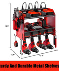 Heavy Duty Wall Mount Power Tool Organizer With Three Shelves And Cordless Drill Storage Metal Tool Rack For Garage