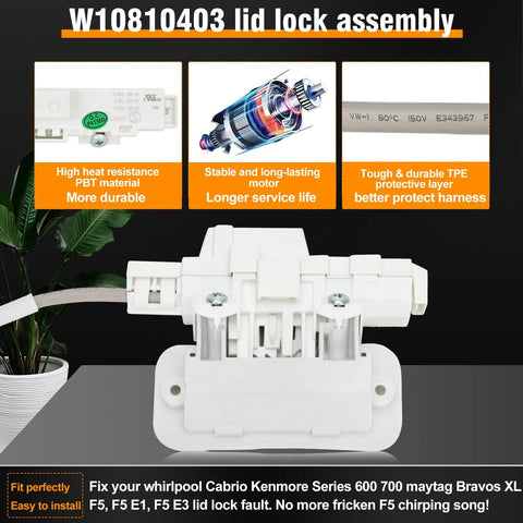 Washer Lid Lock Replacement Kit With Bezel Fits Series 600 700 And Maytag Bravos XL detailed close-up components