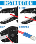 Quick Change Ratcheting Crimping Tool Kit For Auto Wiring Includes Five Die Sets Wire Stripper Carry Case instruction steps