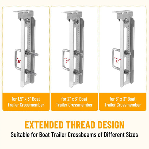 Badass 12 Inch Boat Trailer Bunk Brackets Four Pack showing adjustable threaded design for various boat trailer crossmember sizes.