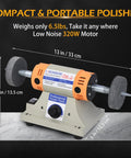Slick Four Inch Bench Grinder Polishing Machine With Adjustable Variable Speed For Jewelry Crafting and Dental Buffing includes compact polisher with 320W motor.