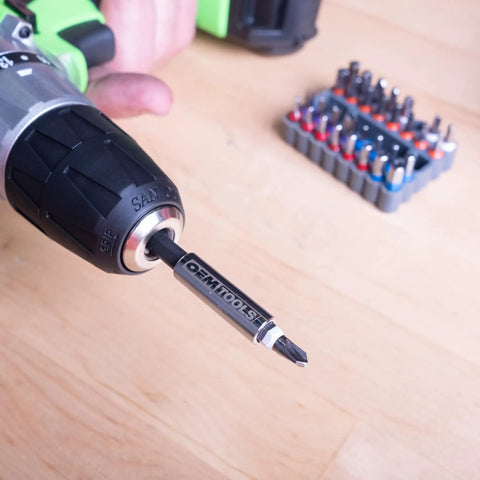 Power drill with 33 Piece Tamper Proof Security Bit Set With One Quarter Inch Hex Bit Holder Includes Torx Hex Tri Wing