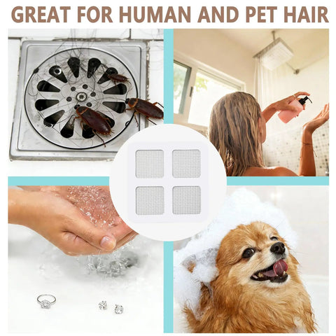 Peel And Stick Shower Drain Hair Catchers 30 Pack Disposable Mesh Filters waterproof sticky traps for drains, capturing hair and debris.