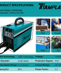 3 In 1 Gasless Welder 140A 110V MIG MMA Lift TIG Flux Core Wire Welder No Gas Inverter shown with specifications