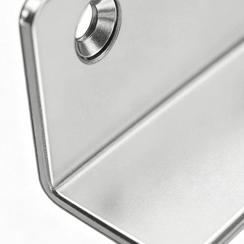 Close-up of metal bracket detail, part of Self Adhesive Magnetic Door Catch No Drill Invisible Ultra Thin Latch for cabinets and wardrobes.