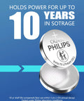 Heavy Duty 3V Lithium CR2450 Coin Cell Battery 5 Pack, showing battery with 10-year power storage detail.