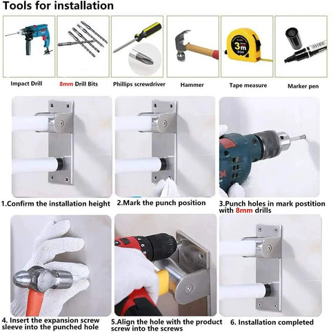 Installation steps for Folding Toilet Grab Bar With 180 Degree Flip Up Design No Slip Shower Hand Rail Heavy Duty 304