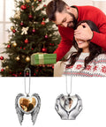 Sublimation Angel Wing Ornament Blanks Set With Metal Love Heart Pendant for Easy Personalization shown in festive setting