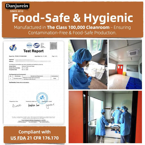 Food-safe cleanroom with workers handling Massive 16x24 Inch Parchment Paper Roll With 2000 Sheets Of Industrial Grade Oven Paper