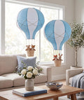Two Pack Hanging Hot Air Balloon Paper Lanterns For Nursery Decor 15.7 Inch Centerpieces Reusable Blue And White Set