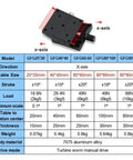 Diagram of XYZ Axis Tilt Slide Table, X-axis adjustment, model GFG40*40, 40x40mm table for precision fine tuning and goniometer alignment.
