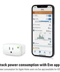 Matter Over Thread Smart Plug With App And Voice Control For Privacy First Home Automation with iPhone app interface showing metrics