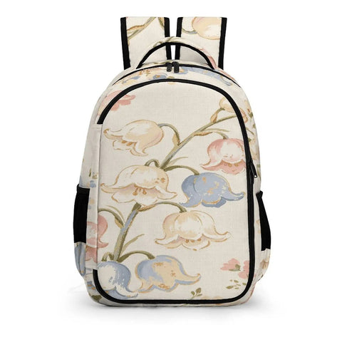 Multicolor Bluebell Linen Pattern Backpack For Everyday Carry Unisex Large Capacity Durable Polyester Breathable Design With Smooth Zipper Easy To Clean Ideal For School Work Travel front view
