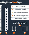 Packing list for 16 Inch Solar Panel Mounting Brackets Kit With Adjustable Tilt And Foldable Legs, screws and brackets included.
