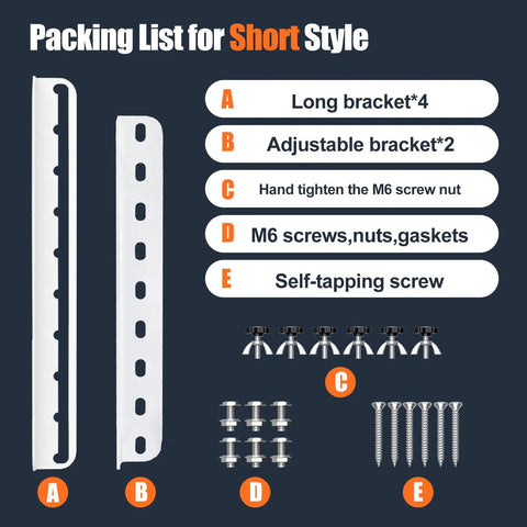 Packing list for 16 Inch Solar Panel Mounting Brackets Kit With Adjustable Tilt And Foldable Legs, screws and brackets included.