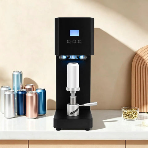 Heavy Duty Commercial Can Sealer Machine With LED Display And Intelligent Counting For Cafes Bars, semi automatic sealing device in action.