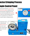Control panel of Portable Electric Hydraulic Hose Crimper Machine With 8 Heavy Duty Die Sets 110V with pressure gauge and buttons.