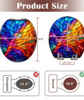 Round Colorful Stained Glass Effect Abstract Leaf Radiant Toilet Seat size comparison, dimensions for round model 16.5 inches.