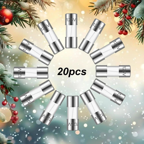 20 Pack Fast Blow Glass Fuses 3A 125V 3.6x10mm For Cars, Home Electronics, And Mini Christmas Lights, clear glass tube fuses.