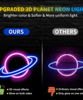Comparison of Planet Neon Sign LED Neon Light Sign For Wall Decor USB Powered Aesthetic Neon Signs showing 3D vs flat glow effect.