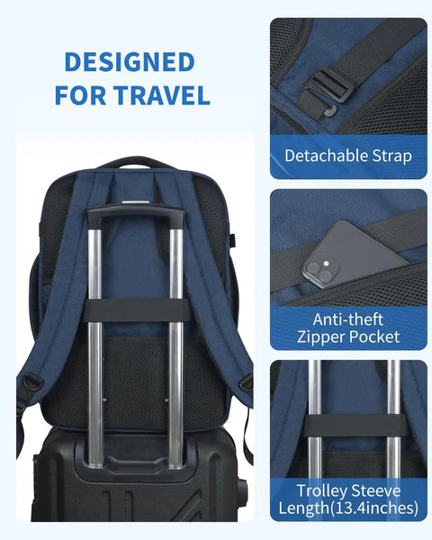 Underseat Travel Backpack Fits Spirit And Frontier Personal Item 18x13.5x8 Inches With Wet Pocket 17 Inch Laptop Compartment Navy Blue