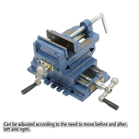 Rock Solid Cast Iron Cross Slide Vise Delivering Sick X Y Compound Glide For Your Drill Press And CNC Milling Rig No Sweat Heavy Duty 4 Inch Benchtop Clamp In Blue, showing adjustable movement features.
