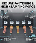 Hot Rodding Complete Wheel Studs Kit For 5 Lug Cars featuring 1/2 In-20 Thread, Fits Trailer Hubs With Heavy Duty Lug Nuts And Bolts For Ultimate Grip. 5 lug studs and nuts shown