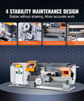 Precision Benchtop Metal Lathe 7 X 14 Inch With 0-2200 RPM Variable Speed And 500W Brush Motor, stability design features