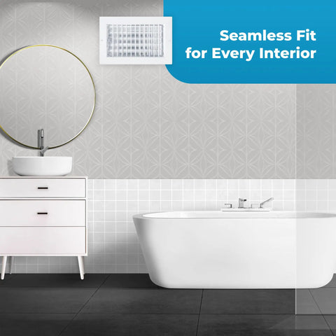 Vent Deflector For 10 By 6 Inch Duct Opening White Wall Grille With Adjustable Front Blades in modern bathroom interior