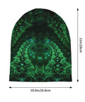 Fractal Antenna Dope Green Beanie For Running And Cycling One Size Fits All, showing front pattern and dimensions