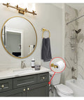 Bathroom with Gold Toilet Paper Holder And Towel Ring Set, SUS304 Stainless Steel, Hand Brushed Finish mounted near vanity