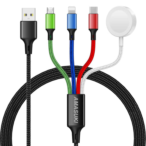 4 In 1 Travel Charging Cable Set For Apple Watch And iPhone USB C Lightning Micro USB Portable Car And Cruise Essentials 4 Foot Cord