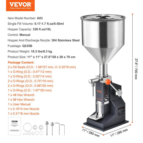 Easy Pull Down Manual Liquid Filler With 10 Liter Hopper And Adjustable 5 To 50 Ml Settings for efficient bottling.