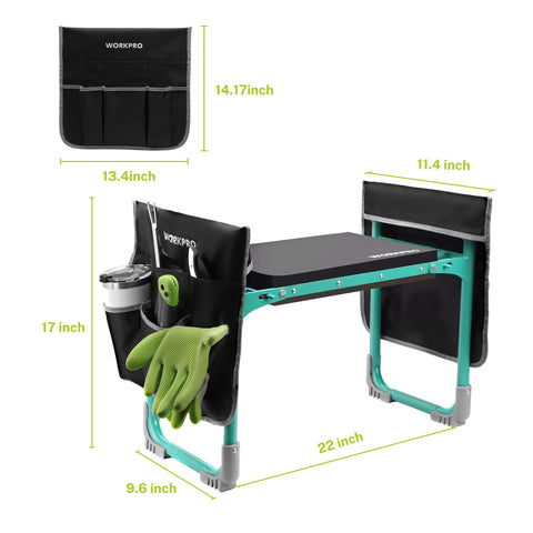 Wide 10 Inch Taller Garden Kneeler And Seat Folding Stool with tool pouches, EVA foam pad, NBR cushion, heavy duty frame