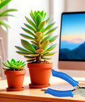 1/4 Inch Single Hole Punch Handheld Paper Punch with Soft Grip Handle on desk near computer and potted plants, blue grip