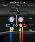4 Way AC Gauge Set For R410a R22 R134a Refrigerant With 4 Valve Automotive Manifold and 5ft hoses displayed
