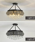5 Light Black Crystal Round Chandelier Chic Modern Semi Flush Mount Ceiling Light Fixture For Farmhouse light on and off