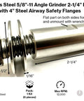 Built Tough Stainless Steel Angle Grinder Buff Extender Kit With 5/8-11 Threads And Rock Solid 4 Inch Airway Safety Flanges showing extender and flanges.