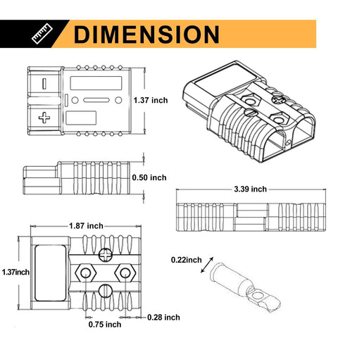 Diagram of 6 To 10 Gauge 50A Battery Quick Connect Wire Harness Kit dimensions