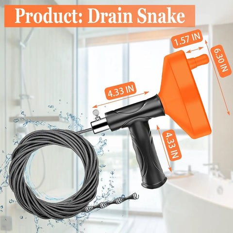 Badass 33 Foot Drain Snake Auger For Stubborn Hair And Grease Blockages Heavy Duty Coiled Cable Plumbing Tool with ergonomic handle.
