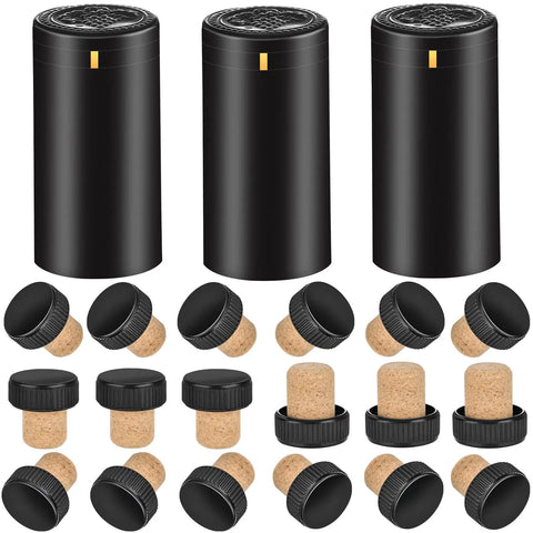 PVC Heat Shrink Capsules For Wine Bottles Matte Black Set Of 80 With Bottle Seals Corks And Shrink Wrap Sleeves For A Pro Look At Home Cellars And DIY Wine Bottle Packaging, matte black PVC wine bottle capsules with cork seals