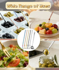 Six-Piece Pickle Fork Set With 8.66-Inch Long-Handle Olive Forks and Spoons in use with fruits, salads, and olives