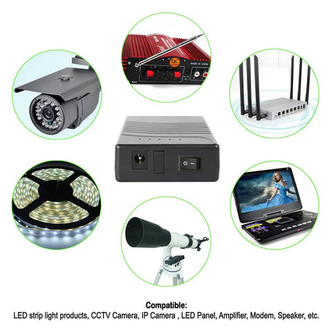 Diagram of 12V Rechargeable 3000mAh Power Bank for LED Strips and Panels, CCTV Cameras, Amplifiers, and Telescopes with devices