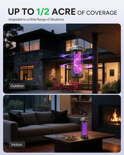 Led Bug Zapper For Indoor And Outdoor Use With Dual Band Attraction And Dual Color LEDs 365nm And 395nm