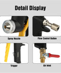 Pro Grade Air Texture Sprayer Featuring An Extended Swing Lever And Three Interchangeable Nozzles with nozzle, trigger, and flow control display.