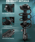 Front Pair Strut Assembly And Shock Absorbers For 2007 To 2012 Dodge Caliber, 2007 To 2010 Jeep Compass, And 2007 To 2010 Jeep Patriot FWD And 4WD Two Piece Set Easy Install Heavy Duty Replacement For A Smooth Ride shown with piston rod, oil seal, and painting details
