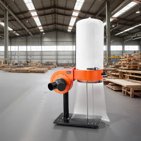 800 CFM Vortex Cone Dust Collector For Woodworking Shop With Two Point Five Micron Filter 1 HP Motor in a workshop
