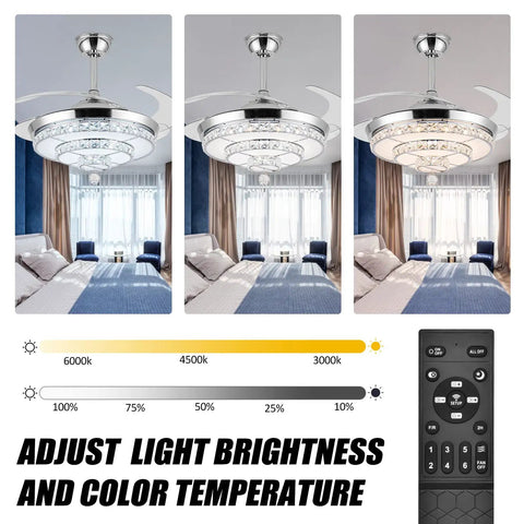 42 Inch Fandelier Ceiling Fan Chandelier With Light Dope Remote Control, 3 Color Temperature LED, adjustable brightness settings