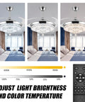 Adjustable Crystal Chandelier Ceiling Fan With Light 42 Inch LED Stepless Dimmable Fandelier Remote Control Retractable Invisible Blades